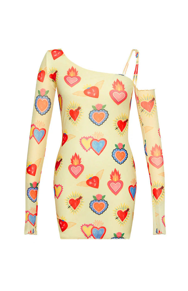 Wild At Heart Yellow Printed Mesh Long Sleeve Mini Dress