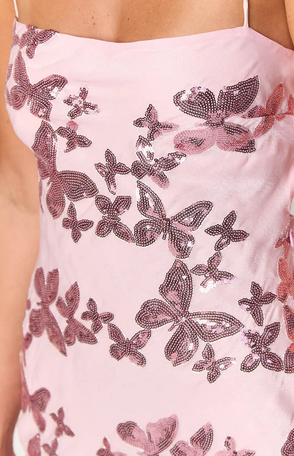 Alora Pink Butterfly Sequin Mini Dress