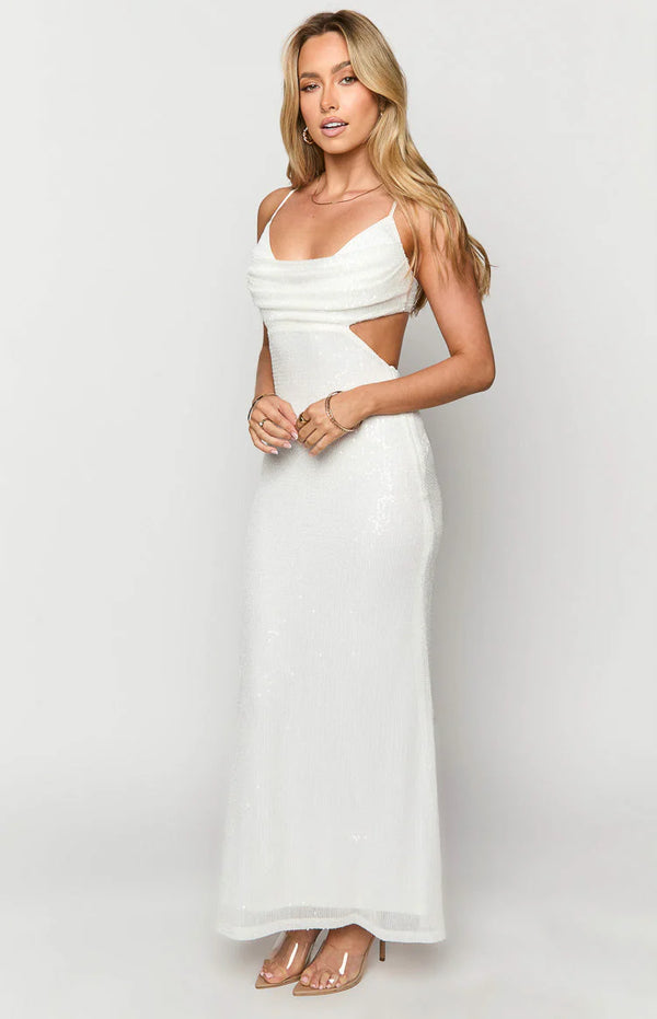 Taleah White Sequin Cut Out Maxi Dress